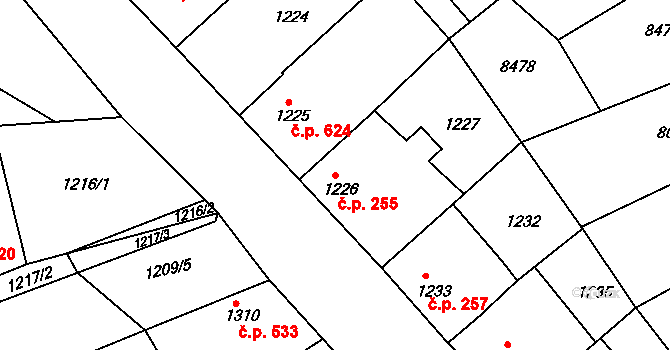 Šardice 255 na parcele st. 1226 v KÚ Šardice, Katastrální mapa