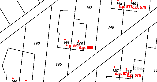 Šardice 569 na parcele st. 146 v KÚ Šardice, Katastrální mapa