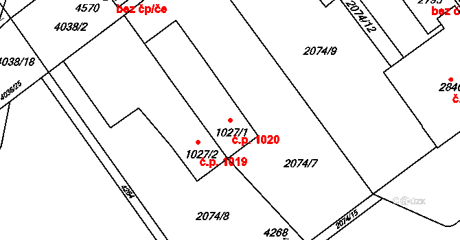 Kyjov 1020 na parcele st. 1027/1 v KÚ Kyjov, Katastrální mapa