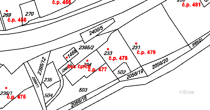 Polná 478 na parcele st. 233 v KÚ Polná, Katastrální mapa