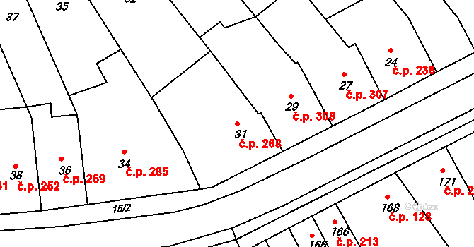 Šaratice 268 na parcele st. 31 v KÚ Šaratice, Katastrální mapa