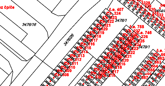 Vyškov-Předměstí 317, Vyškov na parcele st. 3478/21 v KÚ Vyškov, Katastrální mapa