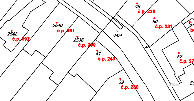 Rousínov 249 na parcele st. 41 v KÚ Rousínov u Vyškova, Katastrální mapa