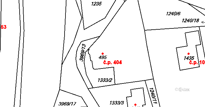 Kozlovice 404 na parcele st. 495 v KÚ Kozlovice, Katastrální mapa