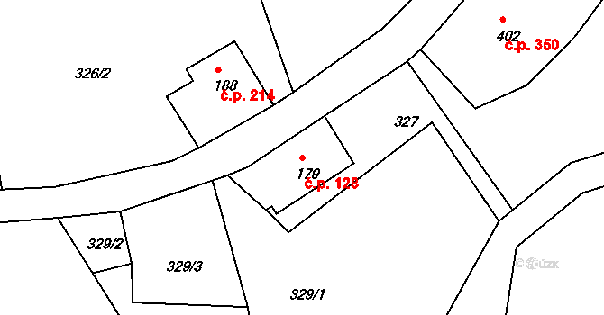 Dolní Podluží 128 na parcele st. 179 v KÚ Dolní Podluží, Katastrální mapa