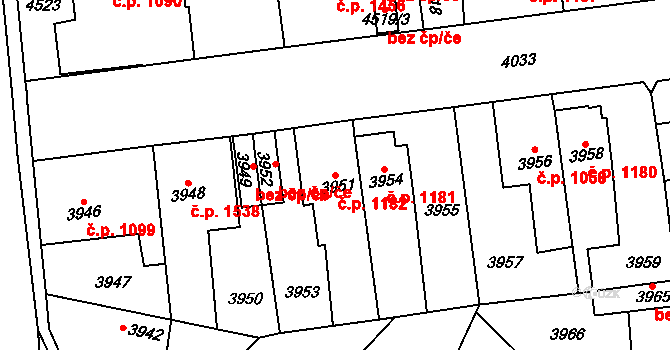 Kročehlavy 1182, Kladno na parcele st. 3951 v KÚ Kročehlavy, Katastrální mapa