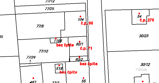 Hovorčovice 71 na parcele st. 80/1 v KÚ Hovorčovice, Katastrální mapa