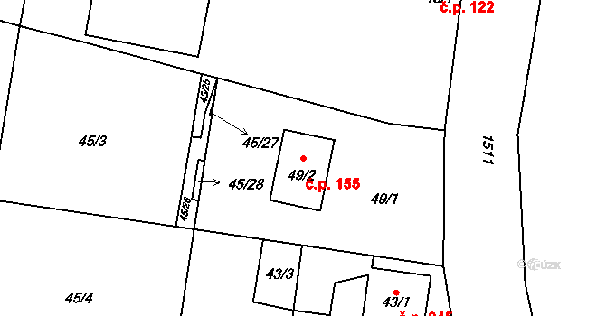 Mochov 155 na parcele st. 49/2 v KÚ Mochov, Katastrální mapa