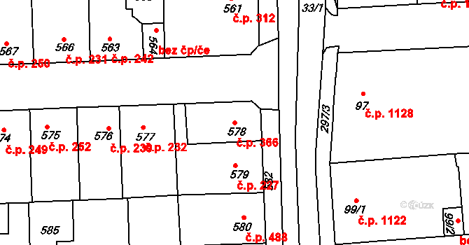 Švermov 366, Kladno na parcele st. 578 v KÚ Motyčín, Katastrální mapa