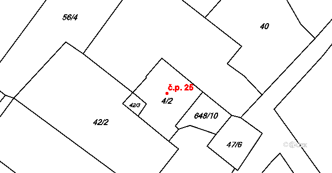 Plasná 25, Pluhův Žďár na parcele st. 4/2 v KÚ Plasná, Katastrální mapa
