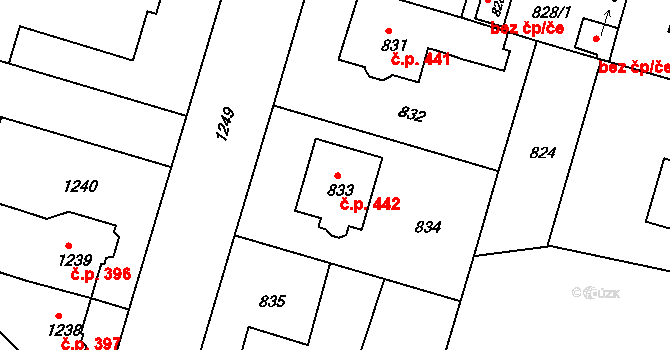 Třeboň II 442, Třeboň na parcele st. 833 v KÚ Třeboň, Katastrální mapa
