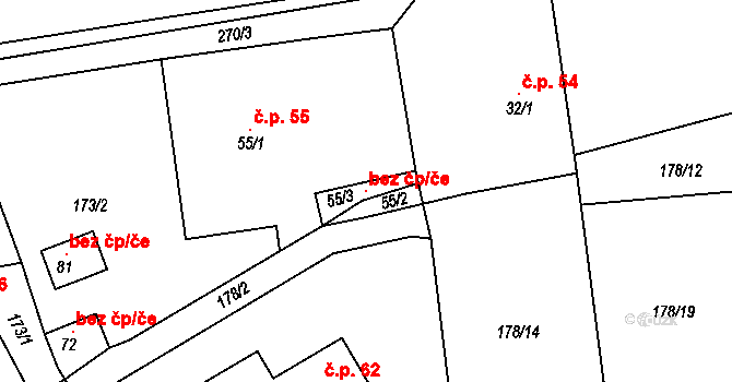 Borohrádek 147485231 na parcele st. 55/3 v KÚ Šachov u Borohrádku, Katastrální mapa