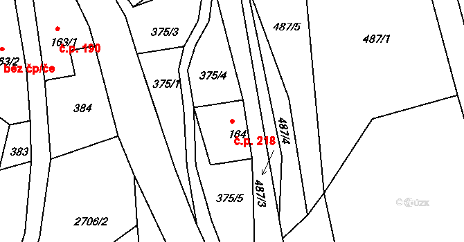 Václavice 218, Hrádek nad Nisou na parcele st. 164 v KÚ Václavice u Hrádku nad Nisou, Katastrální mapa