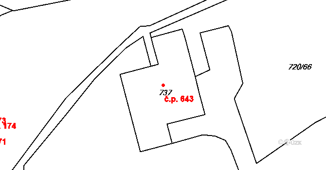 Osek 643 na parcele st. 737 v KÚ Osek u Duchcova, Katastrální mapa