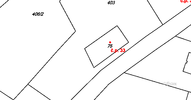 Lestkov 33, Radostná pod Kozákovem na parcele st. 75 v KÚ Lestkov pod Kozákovem, Katastrální mapa