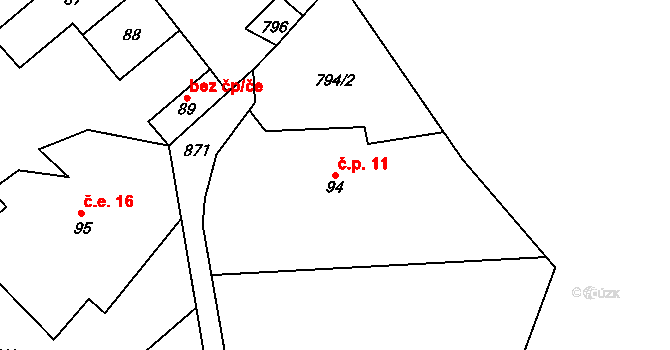 Bezděčín 11, Stružinec na parcele st. 94 v KÚ Tuhaň u Stružince, Katastrální mapa