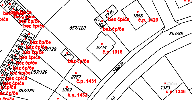Blansko 1315 na parcele st. 2744 v KÚ Blansko, Katastrální mapa