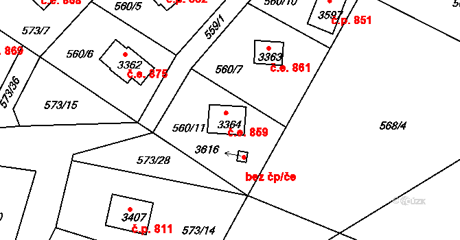 Ostravice 859 na parcele st. 3364 v KÚ Staré Hamry 2, Katastrální mapa