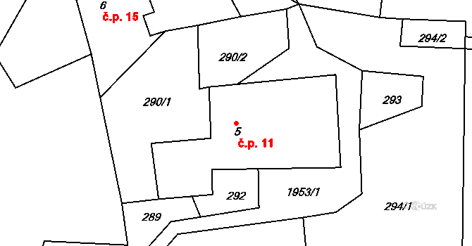 Kamenec u Poličky 11 na parcele st. 5 v KÚ Kamenec u Poličky, Katastrální mapa