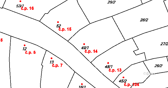 Tážaly 14, Kožušany-Tážaly na parcele st. 49/1 v KÚ Tážaly, Katastrální mapa