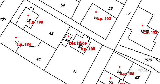 Mimoň III 190, Mimoň na parcele st. 50 v KÚ Mimoň, Katastrální mapa