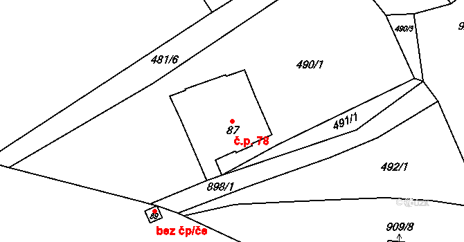 Počeplice 78, Štětí na parcele st. 87 v KÚ Počeplice, Katastrální mapa