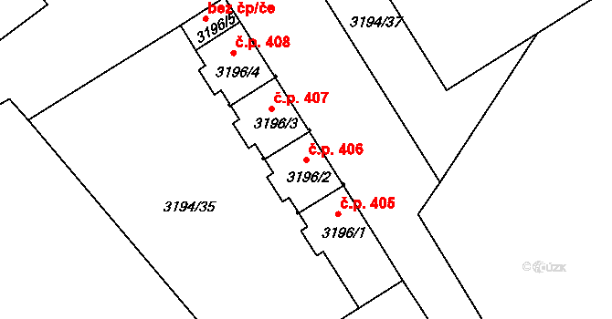 Podmoklice 406, Semily na parcele st. 3196/2 v KÚ Semily, Katastrální mapa