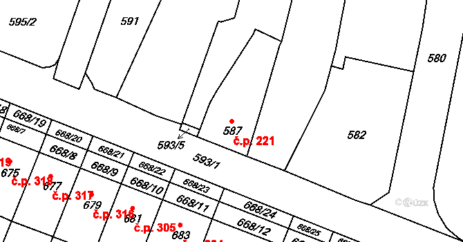 Jilemnice 221 na parcele st. 587 v KÚ Jilemnice, Katastrální mapa