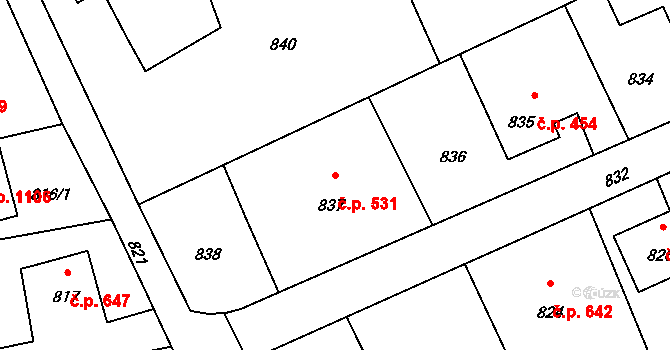Lutyně 531, Orlová na parcele st. 837 v KÚ Horní Lutyně, Katastrální mapa