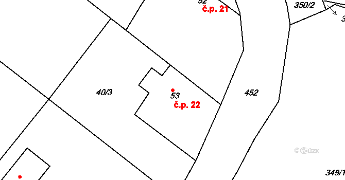 Kdanice 22, Sobotka na parcele st. 53 v KÚ Kdanice, Katastrální mapa