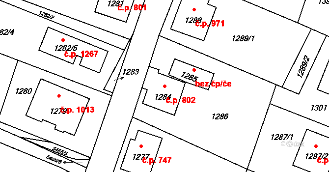 Zubří 802 na parcele st. 1284 v KÚ Zubří, Katastrální mapa