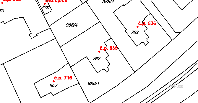 Rožnov pod Radhoštěm 535 na parcele st. 762 v KÚ Rožnov pod Radhoštěm, Katastrální mapa