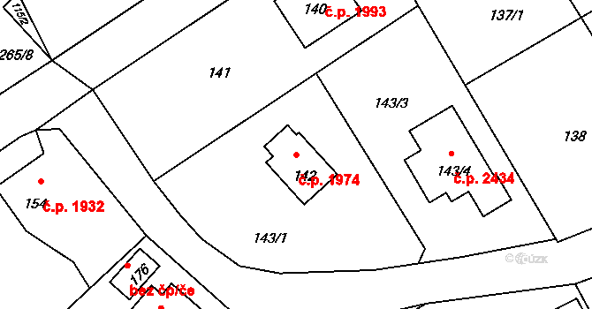 Rožnov pod Radhoštěm 1974 na parcele st. 142 v KÚ Tylovice, Katastrální mapa