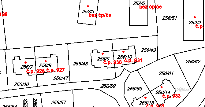 Klíše 930, Ústí nad Labem na parcele st. 256/9 v KÚ Klíše, Katastrální mapa