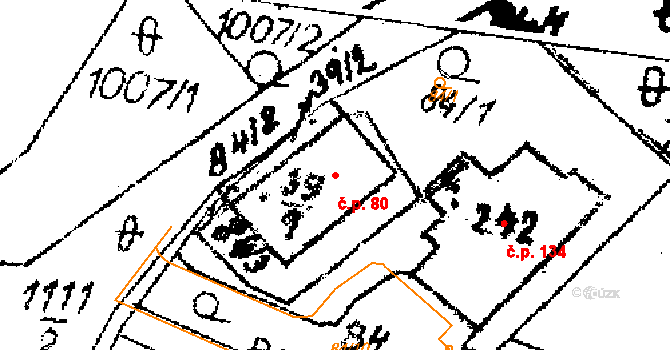 Sázava 80 na parcele st. 39/1 v KÚ Sázava u Lanškrouna, Katastrální mapa