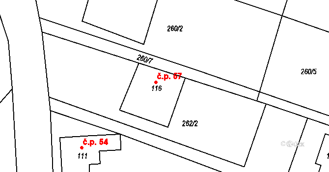 Teplýšovice 57 na parcele st. 116 v KÚ Teplýšovice, Katastrální mapa
