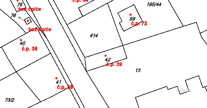 Černíky 39 na parcele st. 42 v KÚ Černíky, Katastrální mapa