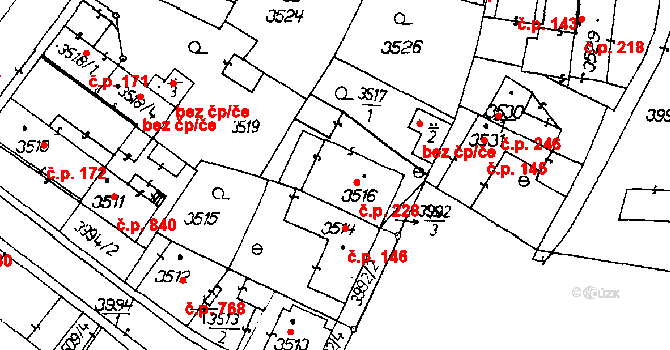 Poděbrady III 228, Poděbrady na parcele st. 3516 v KÚ Poděbrady, Katastrální mapa