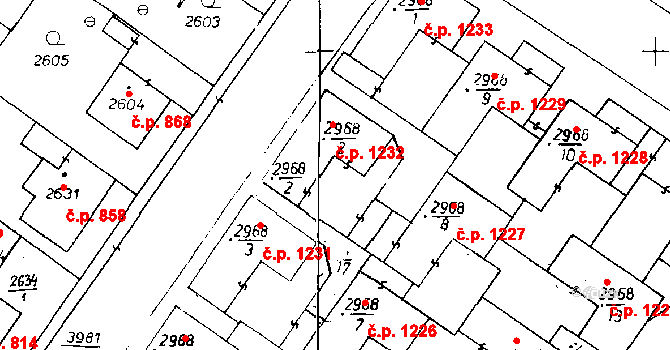 Poděbrady III 1232, Poděbrady na parcele st. 2968/2 v KÚ Poděbrady, Katastrální mapa