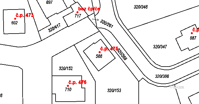 Přední Ptákovice 475, Strakonice na parcele st. 588 v KÚ Přední Ptákovice, Katastrální mapa