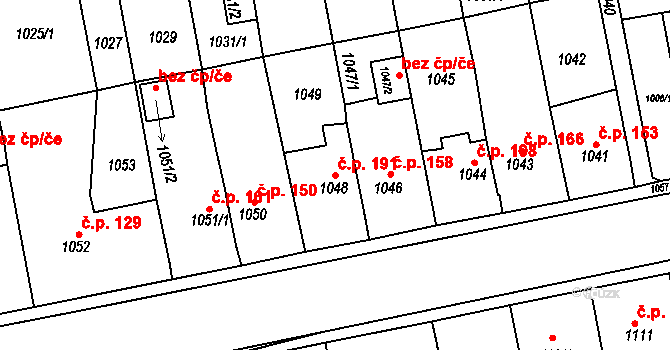Miřetice u Klášterce nad Ohří 191, Klášterec nad Ohří na parcele st. 1048 v KÚ Miřetice u Klášterce nad Ohří, Katastrální mapa