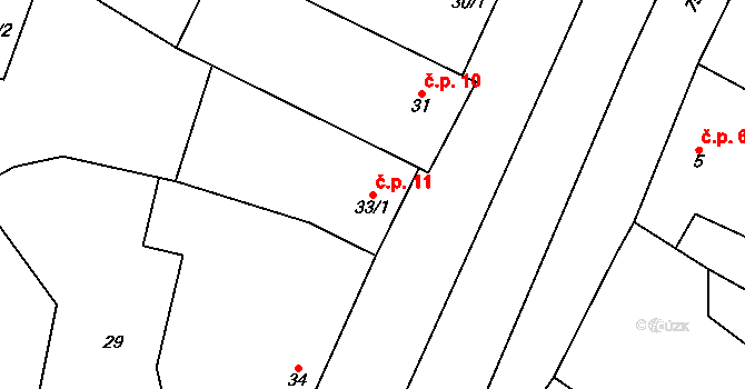 Kobeřice 11, Hradčany-Kobeřice na parcele st. 33/1 v KÚ Kobeřice, Katastrální mapa