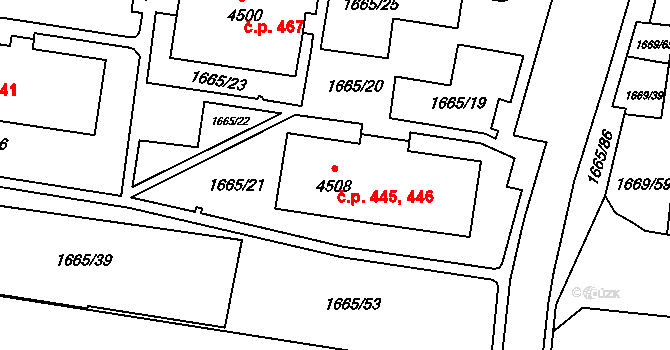 Nové Dvory 445,446, Třebíč na parcele st. 4508 v KÚ Třebíč, Katastrální mapa