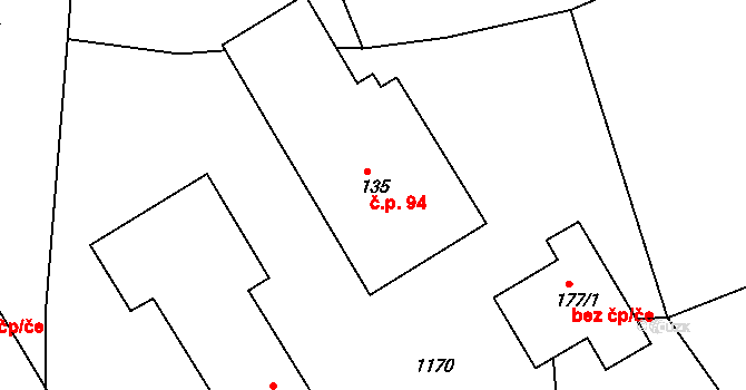 Horská Kamenice 94, Železný Brod na parcele st. 135 v KÚ Horská Kamenice, Katastrální mapa