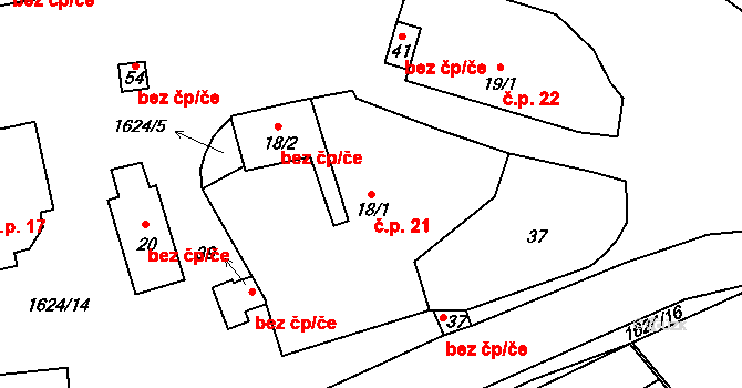 Litoradlice 21, Temelín na parcele st. 18/1 v KÚ Litoradlice, Katastrální mapa