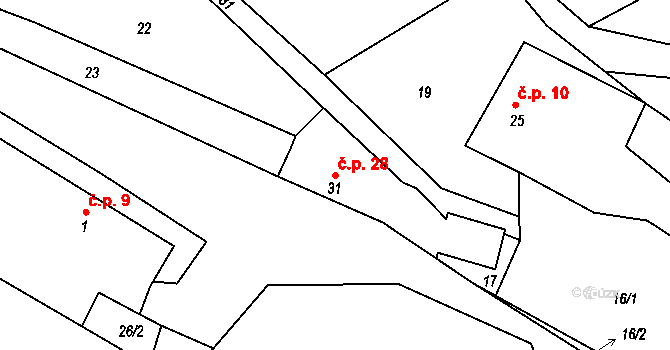 Píšť 28 na parcele st. 31 v KÚ Píšť u Humpolce, Katastrální mapa