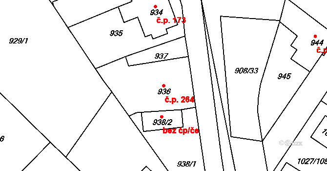 Sobědruhy 264, Teplice na parcele st. 936 v KÚ Sobědruhy, Katastrální mapa