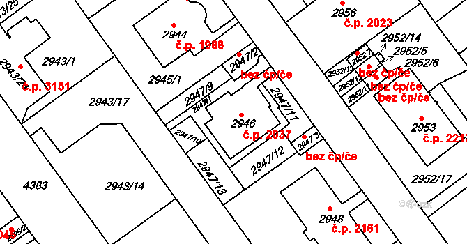 Teplice 2037 na parcele st. 2946 v KÚ Teplice, Katastrální mapa