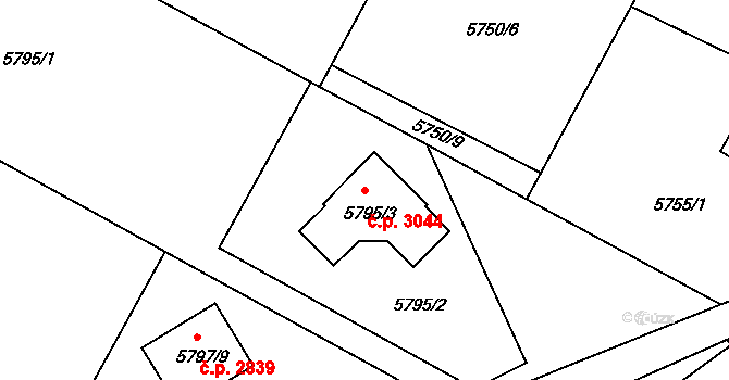 Frýdek 3044, Frýdek-Místek na parcele st. 5795/3 v KÚ Frýdek, Katastrální mapa