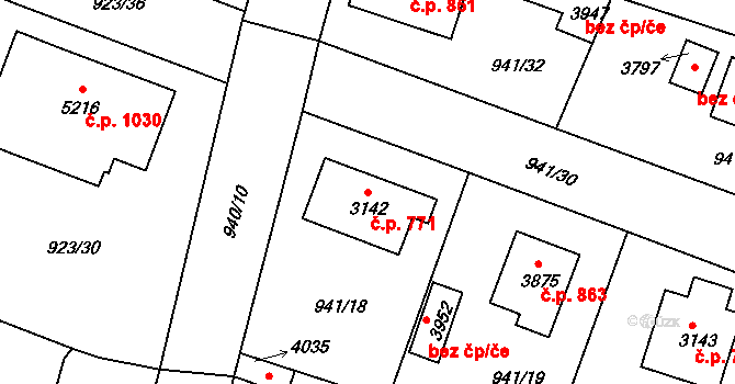 Plzeňské Předměstí 771, Rokycany na parcele st. 3142 v KÚ Rokycany, Katastrální mapa